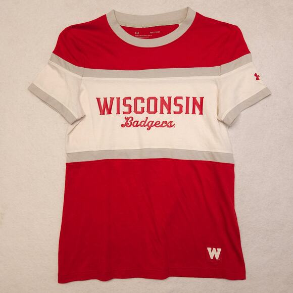 Under Armour Wisconsin Badgers Short Sleeve T Shirt Womens Size Small S Red - Picture 2 of 10